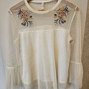 Xhilaration Embroidered Sheer Cream Top
